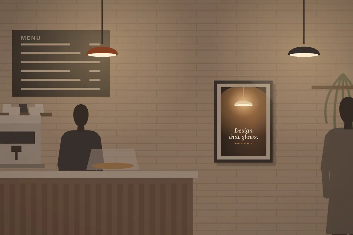 A1 poster in a busy café on Stokes Croft — at dusk